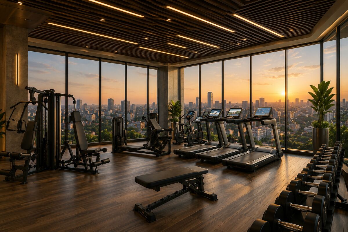 Rooftop Gym with Sunset View